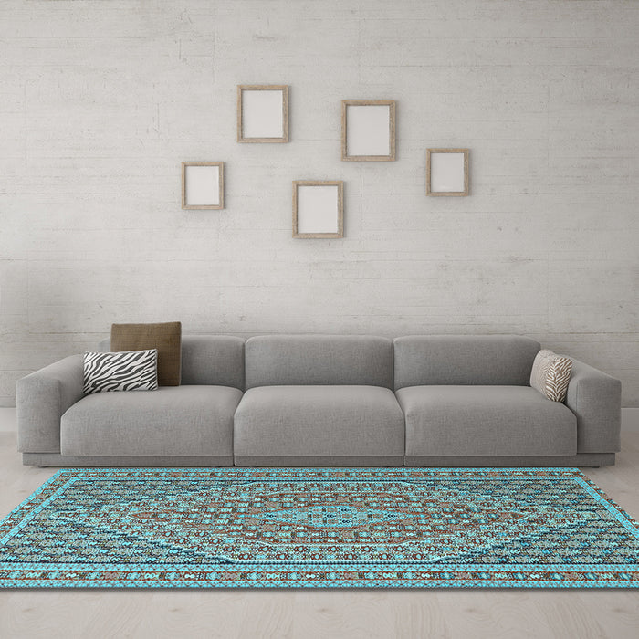 Machine Washable Southwestern Light Blue Country Rug in a Living Room, wshtr228lblu