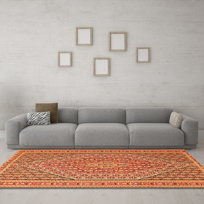 Machine Washable Southwestern Orange Country Area Rugs in a Living Room, wshtr228org