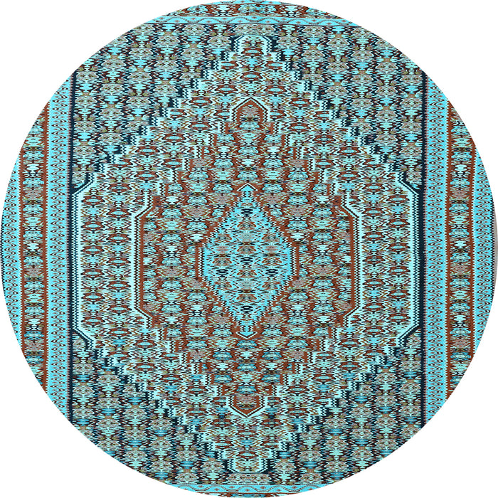 Round Machine Washable Southwestern Light Blue Country Rug, wshtr228lblu