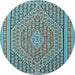 Round Machine Washable Southwestern Light Blue Country Rug, wshtr228lblu