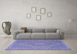 Machine Washable Southwestern Blue Country Rug in a Living Room, wshtr228blu