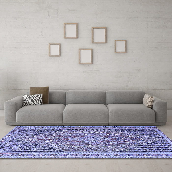 Machine Washable Southwestern Blue Country Rug in a Living Room, wshtr228blu