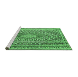 Sideview of Machine Washable Southwestern Emerald Green Country Area Rugs, wshtr228emgrn