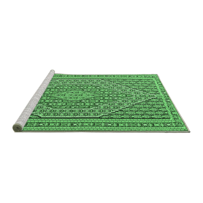 Sideview of Machine Washable Southwestern Emerald Green Country Area Rugs, wshtr228emgrn