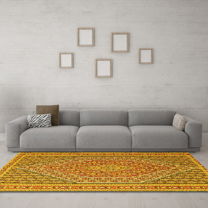 Machine Washable Southwestern Yellow Country Rug in a Living Room, wshtr228yw