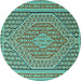 Round Southwestern Turquoise Country Rug, tr228turq