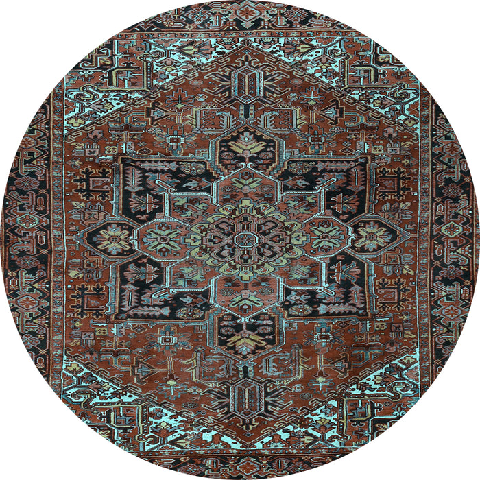 Round Machine Washable Persian Light Blue Traditional Rug, wshtr2290lblu