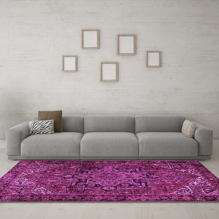 Machine Washable Persian Purple Traditional Area Rugs in a Living Room, wshtr2290pur