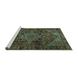 Sideview of Machine Washable Persian Turquoise Traditional Area Rugs, wshtr2290turq