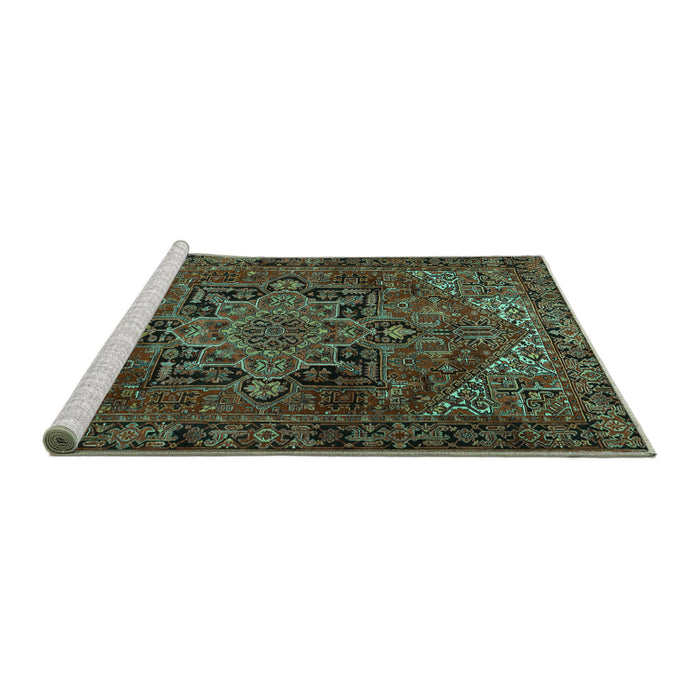 Sideview of Machine Washable Persian Turquoise Traditional Area Rugs, wshtr2290turq
