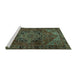 Sideview of Machine Washable Persian Turquoise Traditional Area Rugs, wshtr2290turq