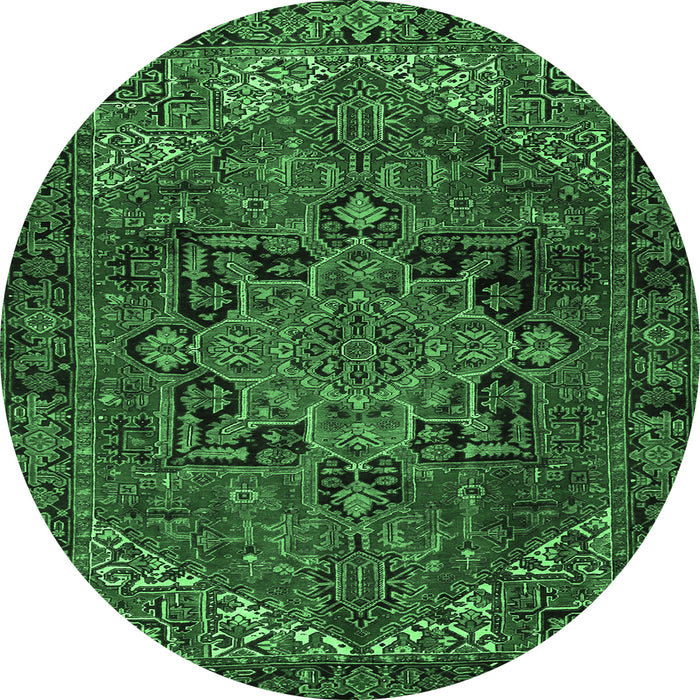 Round Machine Washable Persian Emerald Green Traditional Area Rugs, wshtr2290emgrn