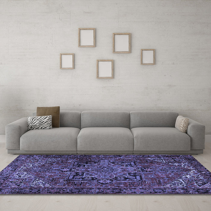 Machine Washable Persian Blue Traditional Rug in a Living Room, wshtr2290blu