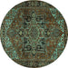 Round Machine Washable Persian Turquoise Traditional Area Rugs, wshtr2290turq