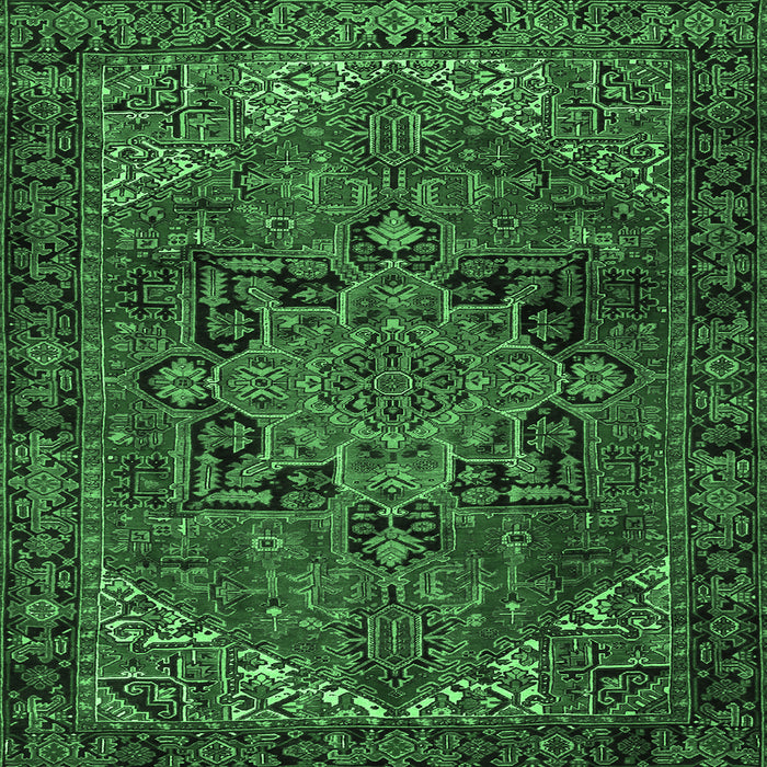 Square Machine Washable Persian Emerald Green Traditional Area Rugs, wshtr2290emgrn
