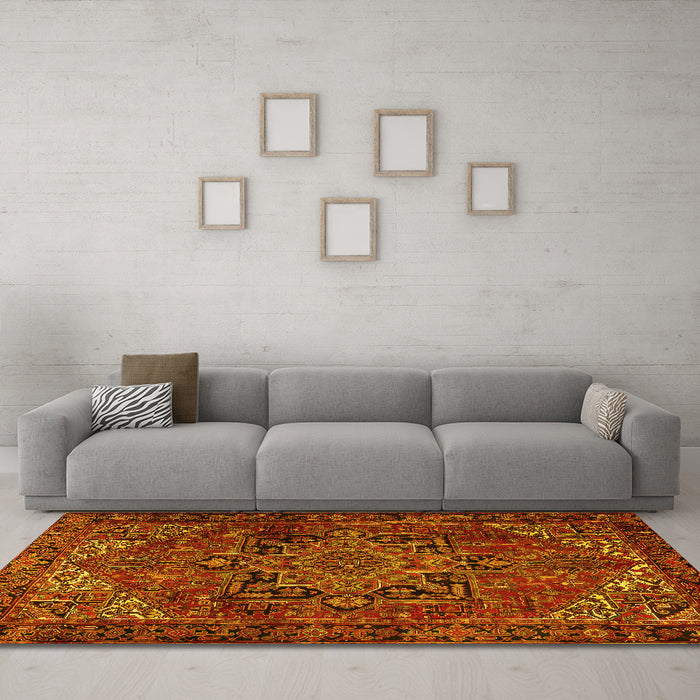 Machine Washable Persian Yellow Traditional Rug in a Living Room, wshtr2290yw