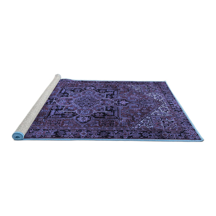 Sideview of Machine Washable Persian Blue Traditional Rug, wshtr2290blu