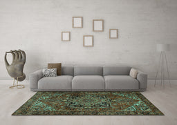 Machine Washable Persian Turquoise Traditional Area Rugs in a Living Room,, wshtr2290turq