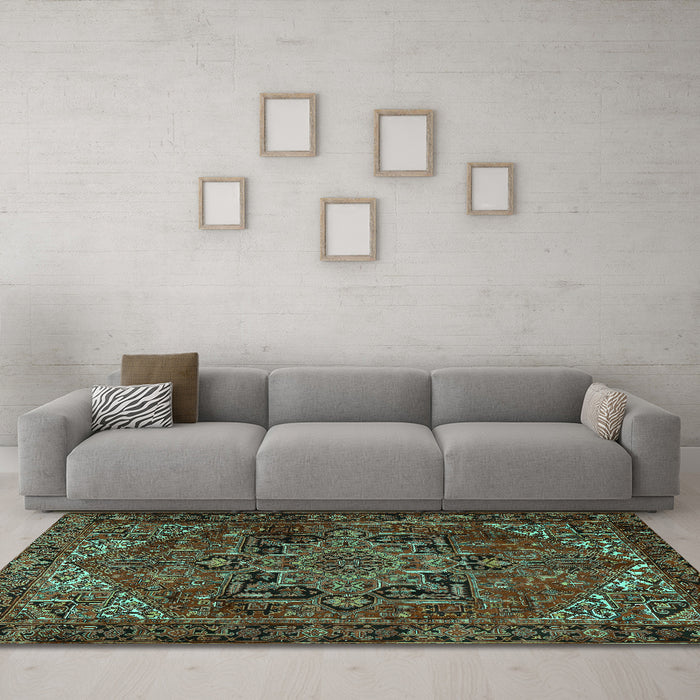 Machine Washable Persian Turquoise Traditional Area Rugs in a Living Room,, wshtr2290turq