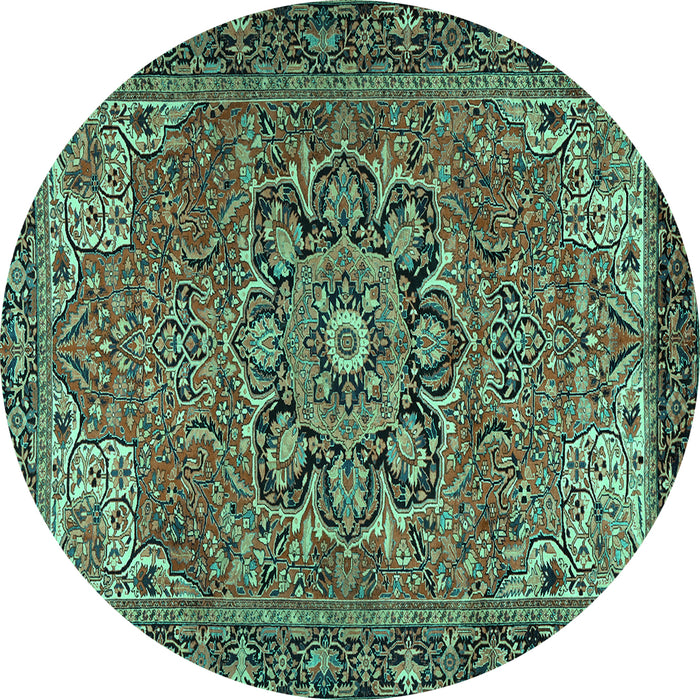 Round Machine Washable Persian Turquoise Traditional Area Rugs, wshtr2291turq