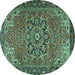 Round Machine Washable Persian Turquoise Traditional Area Rugs, wshtr2291turq