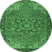 Round Persian Emerald Green Traditional Rug, tr2291emgrn