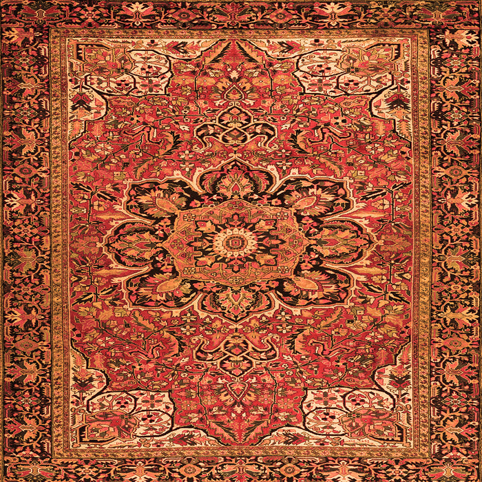 Round Machine Washable Persian Orange Traditional Area Rugs, wshtr2291org