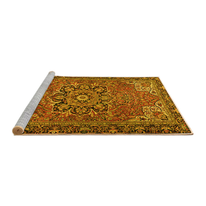 Sideview of Machine Washable Persian Yellow Traditional Rug, wshtr2291yw