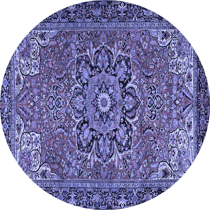 Round Machine Washable Persian Blue Traditional Rug, wshtr2291blu