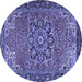 Round Machine Washable Persian Blue Traditional Rug, wshtr2291blu