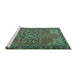 Sideview of Machine Washable Persian Turquoise Traditional Area Rugs, wshtr2291turq