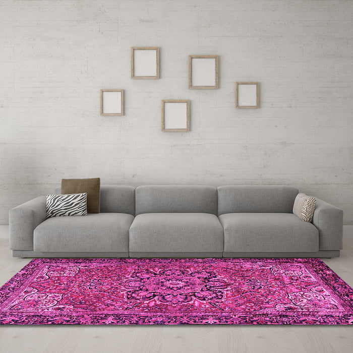 Machine Washable Persian Pink Traditional Rug in a Living Room, wshtr2291pnk