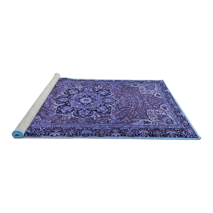 Sideview of Machine Washable Persian Blue Traditional Rug, wshtr2291blu