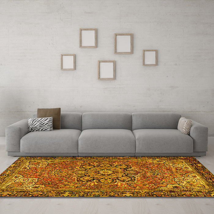 Machine Washable Persian Yellow Traditional Rug in a Living Room, wshtr2291yw