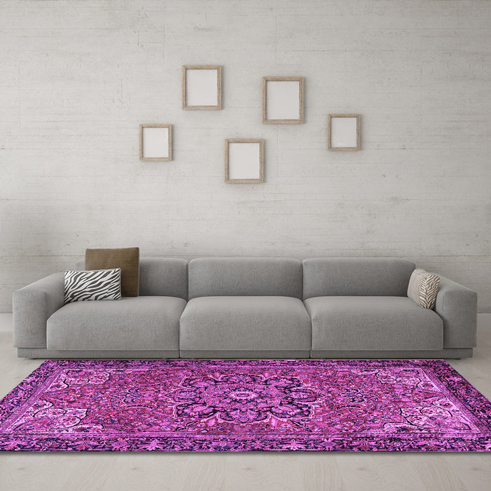 Machine Washable Persian Purple Traditional Area Rugs in a Living Room, wshtr2291pur