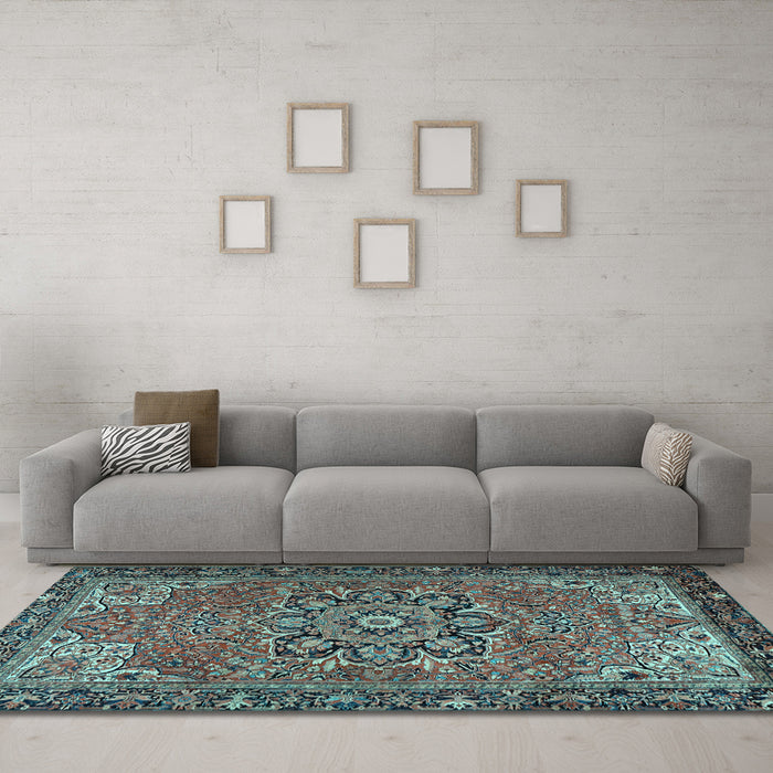 Machine Washable Persian Light Blue Traditional Rug in a Living Room, wshtr2291lblu