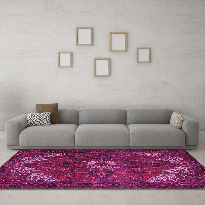 Machine Washable Persian Pink Traditional Rug in a Living Room, wshtr2292pnk