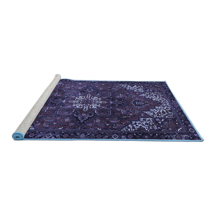Sideview of Machine Washable Persian Blue Traditional Rug, wshtr2292blu