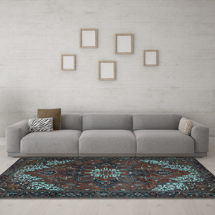 Machine Washable Persian Light Blue Traditional Rug in a Living Room, wshtr2292lblu