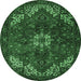 Round Machine Washable Persian Emerald Green Traditional Area Rugs, wshtr2292emgrn