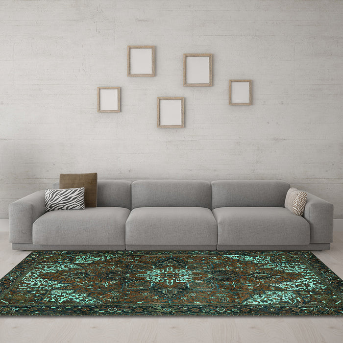 Machine Washable Persian Turquoise Traditional Area Rugs in a Living Room,, wshtr2292turq