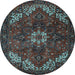 Round Machine Washable Persian Light Blue Traditional Rug, wshtr2292lblu