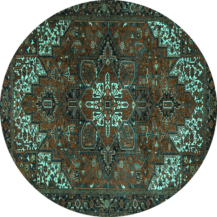 Round Machine Washable Persian Turquoise Traditional Area Rugs, wshtr2292turq