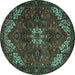 Round Machine Washable Persian Turquoise Traditional Area Rugs, wshtr2292turq