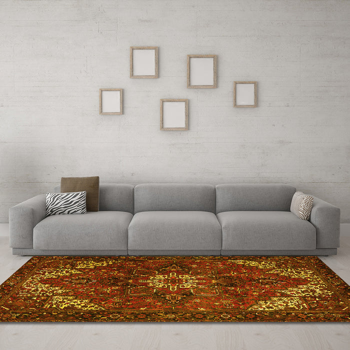 Machine Washable Persian Yellow Traditional Rug in a Living Room, wshtr2292yw