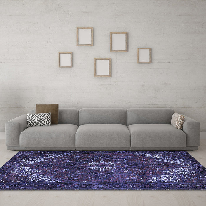 Machine Washable Persian Blue Traditional Rug in a Living Room, wshtr2292blu