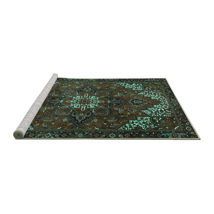 Sideview of Machine Washable Persian Turquoise Traditional Area Rugs, wshtr2292turq