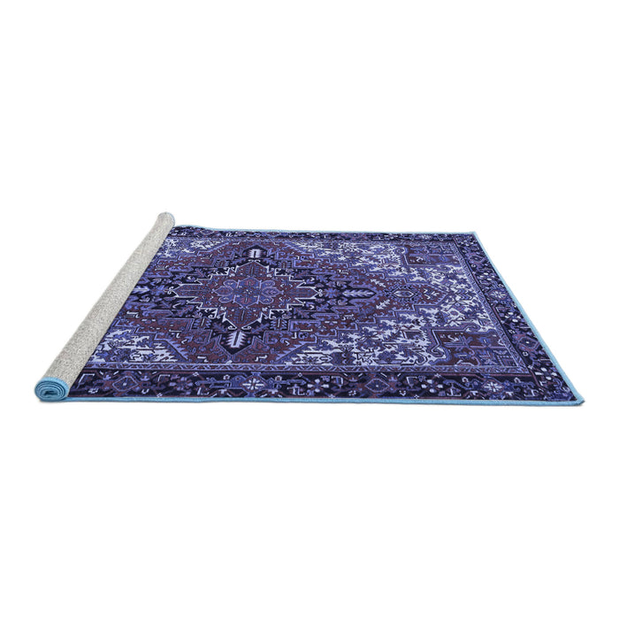 Sideview of Machine Washable Persian Blue Traditional Rug, wshtr2293blu