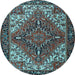 Round Machine Washable Persian Light Blue Traditional Rug, wshtr2293lblu