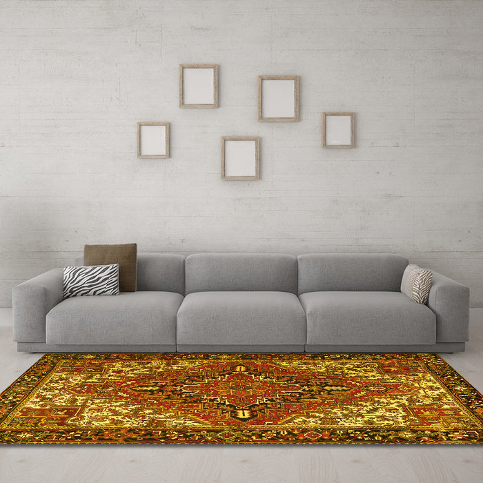 Machine Washable Persian Yellow Traditional Rug in a Living Room, wshtr2293yw